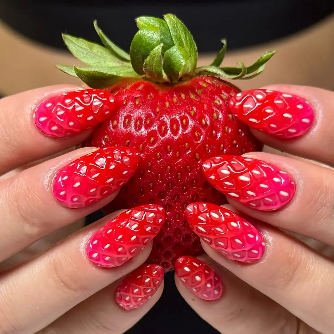 Vibrant Strawberry-Inspired Nail Art Design