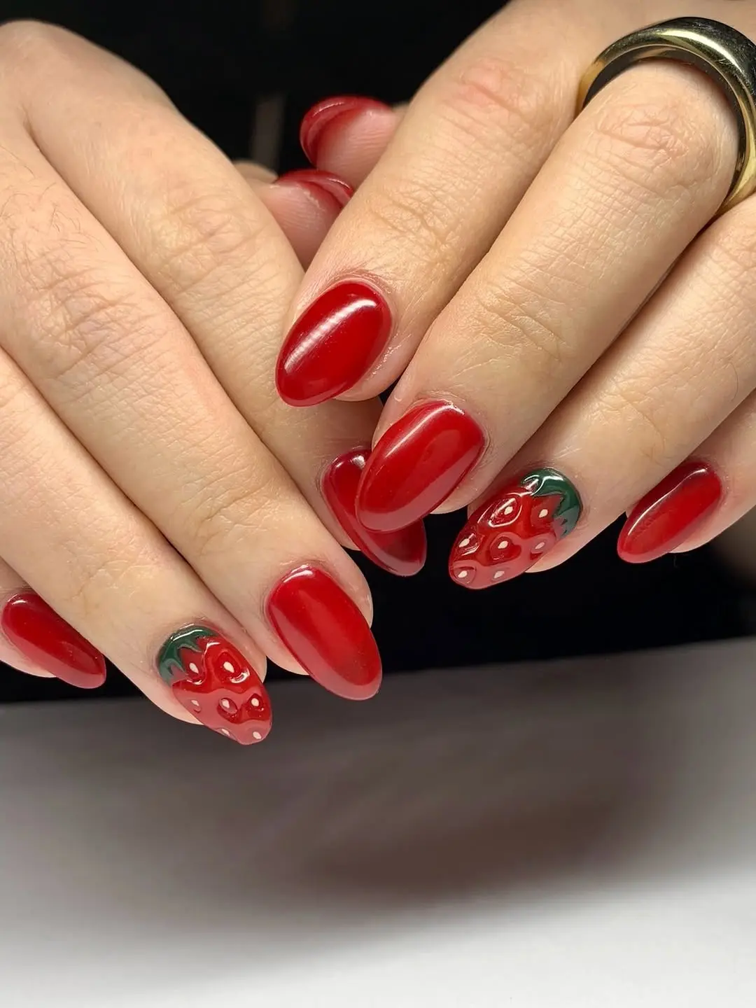 Bright and playful strawberry nail art design