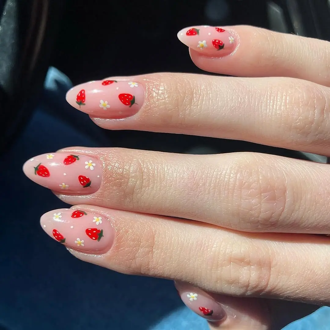 Charming Strawberry-Inspired Nail Art