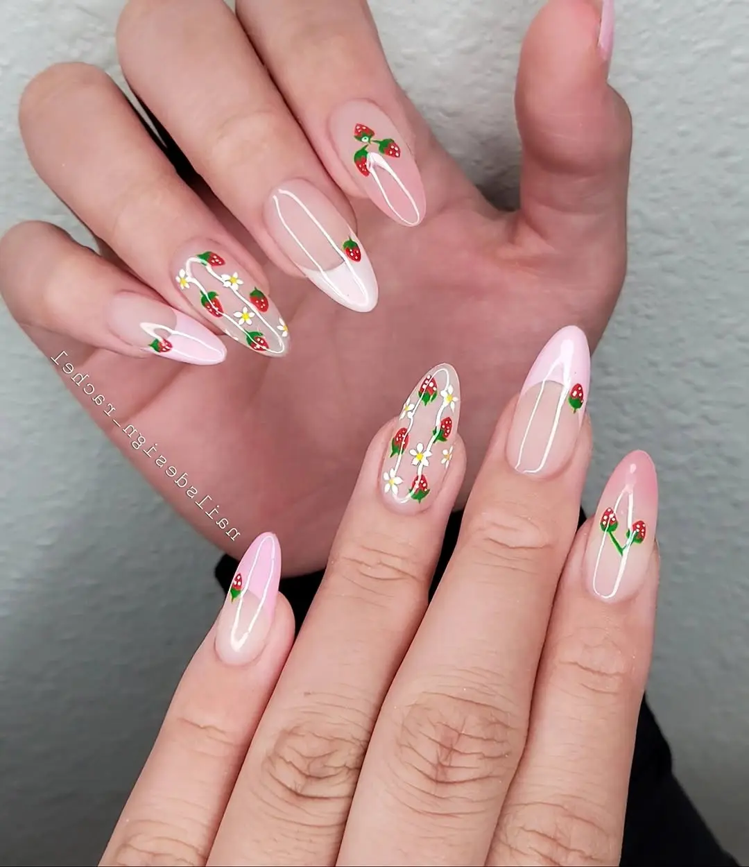 Charming strawberry floral nail art design