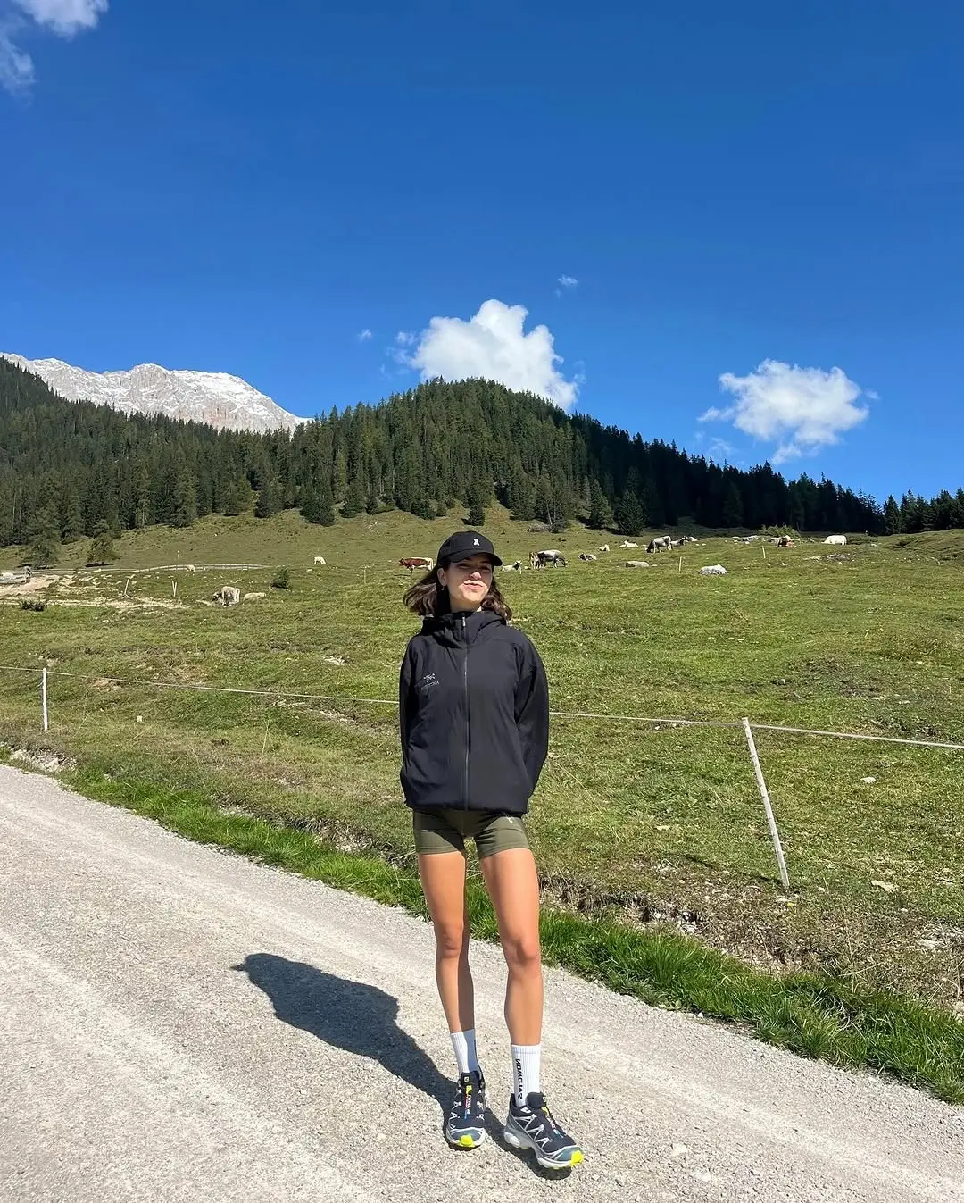 Sporty summer hiking outfit in stunning nature