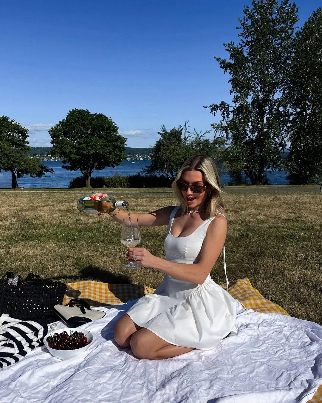 Chic white dress perfect for summer picnics