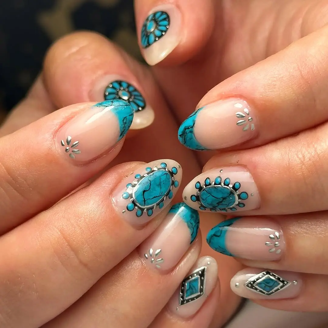 Stunning Turquoise French Tip Nail Art Design