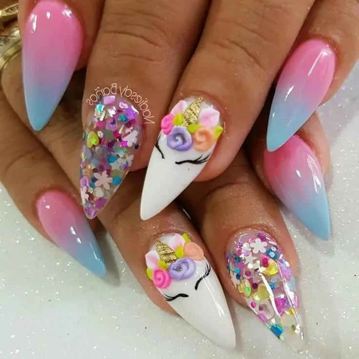 Magical unicorn nails with vibrant hues