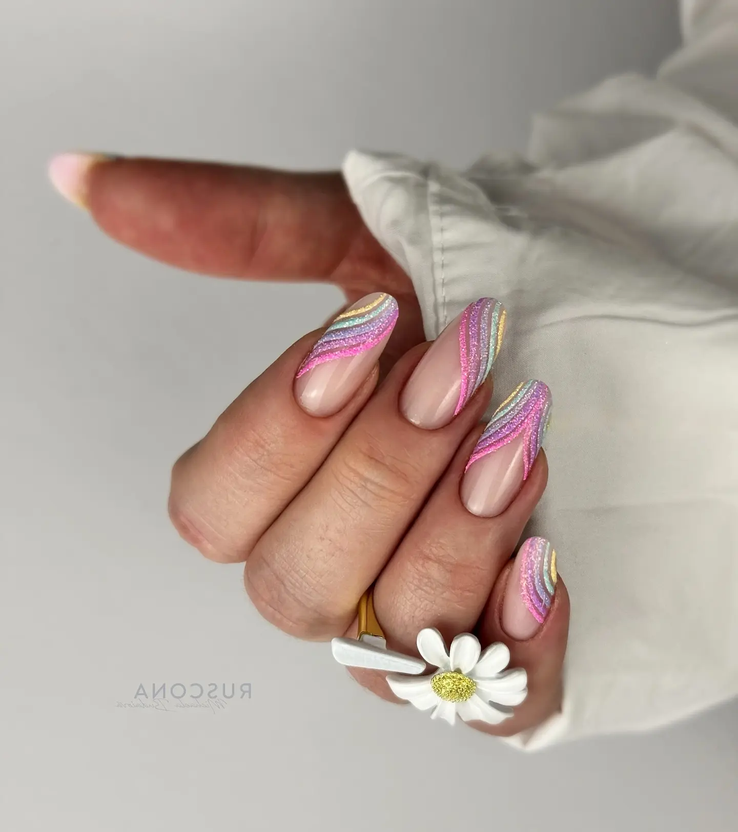 Pastel Rainbow Glitter Unicorn Nail Design