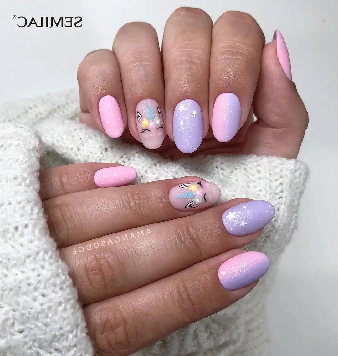 Vibrant Pastel Unicorn-Themed Nail Art