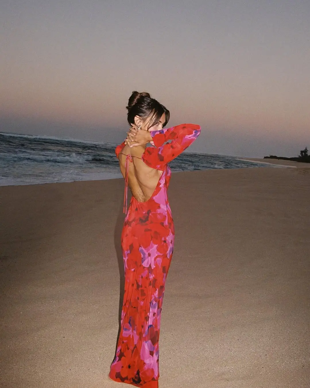 Stylish beach-ready floral maxi dress ensemble