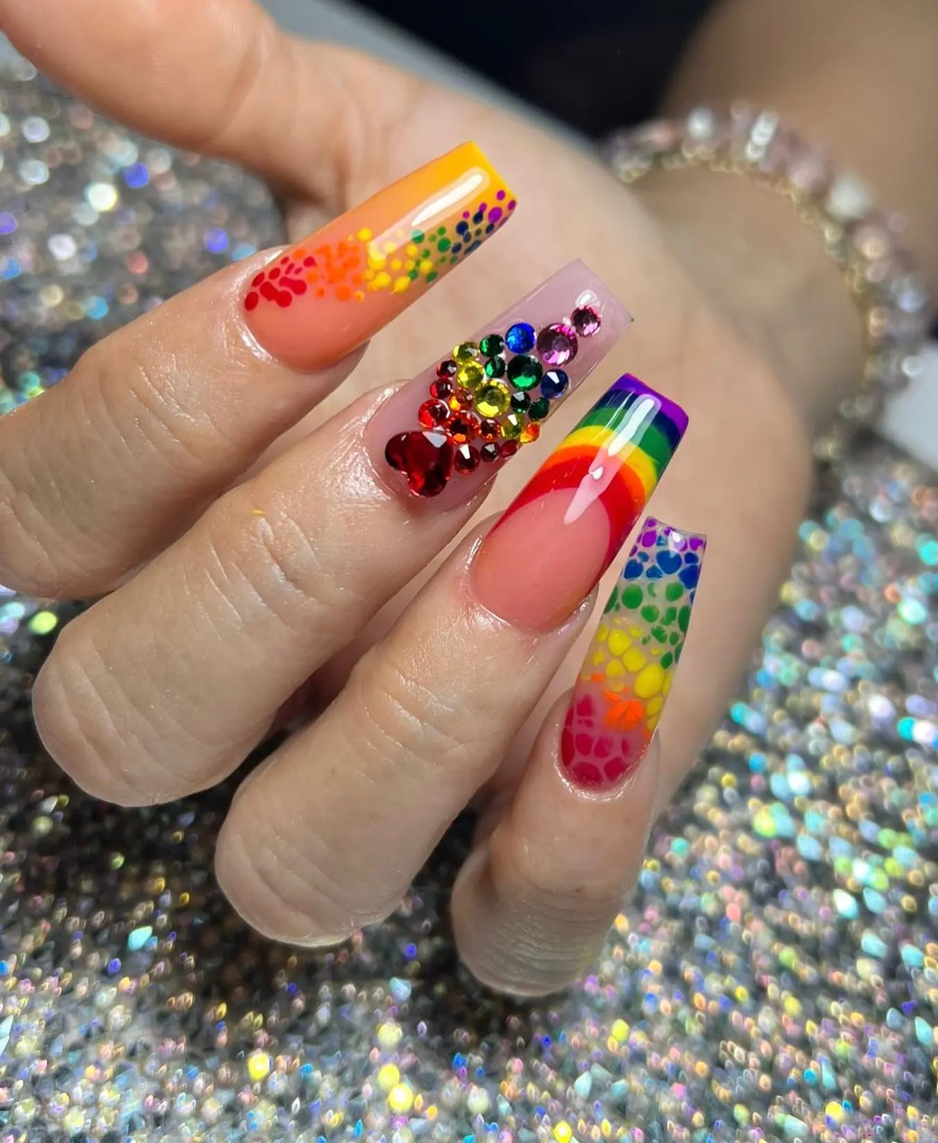 Colorful nails celebrating LGBTQ+ pride