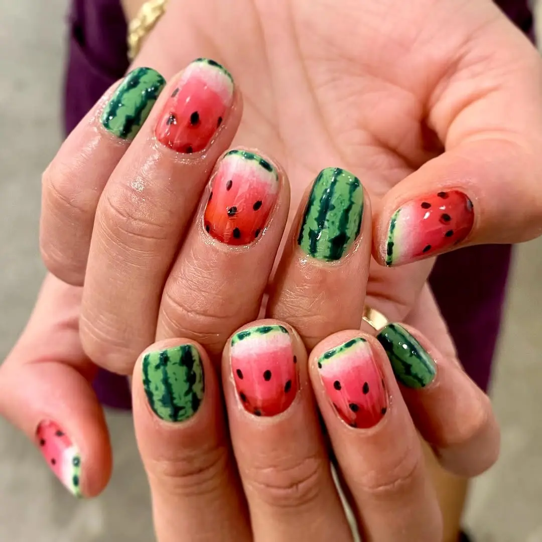 Fun and fruity watermelon nail art expression