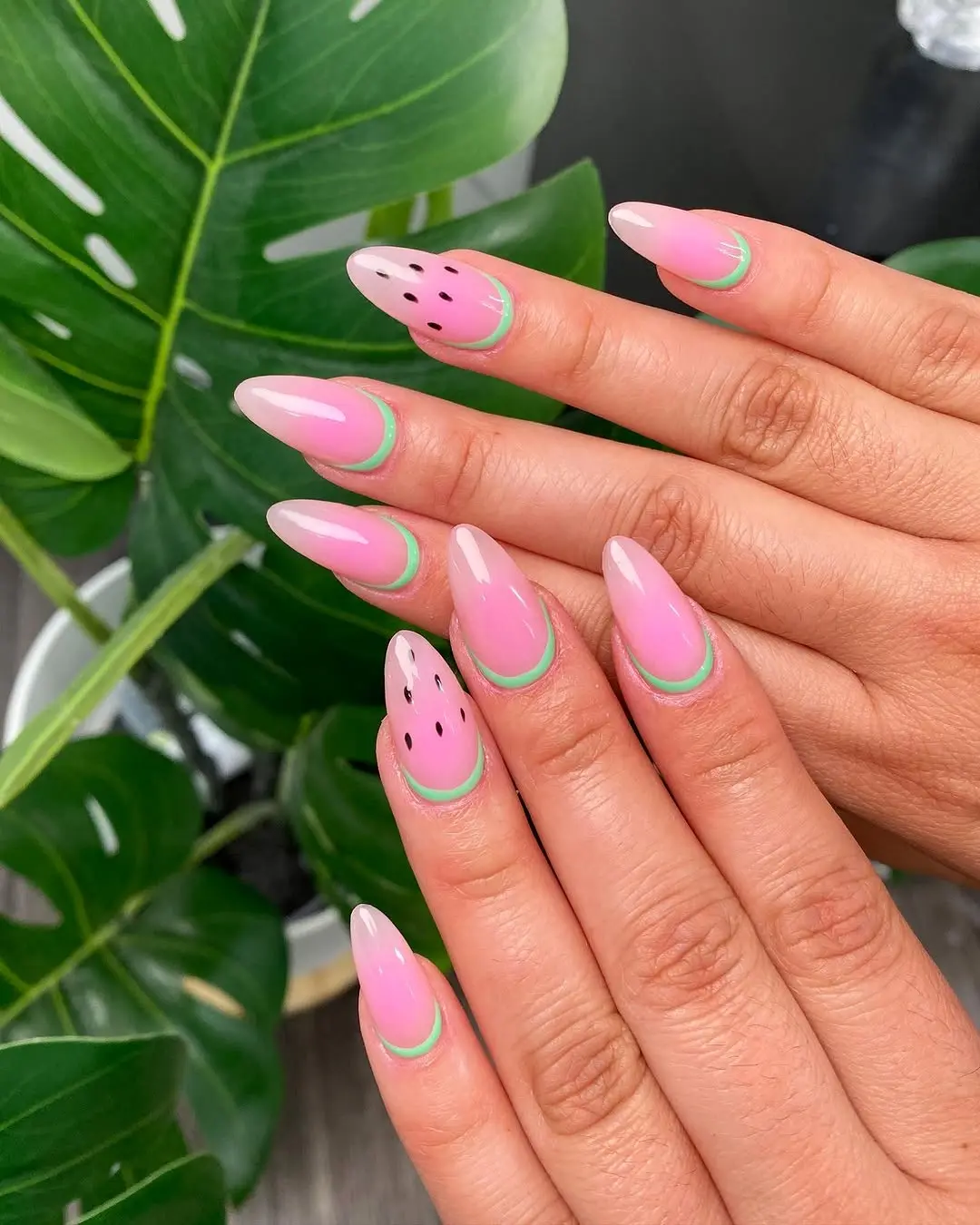 Cute and vibrant watermelon-themed nail art