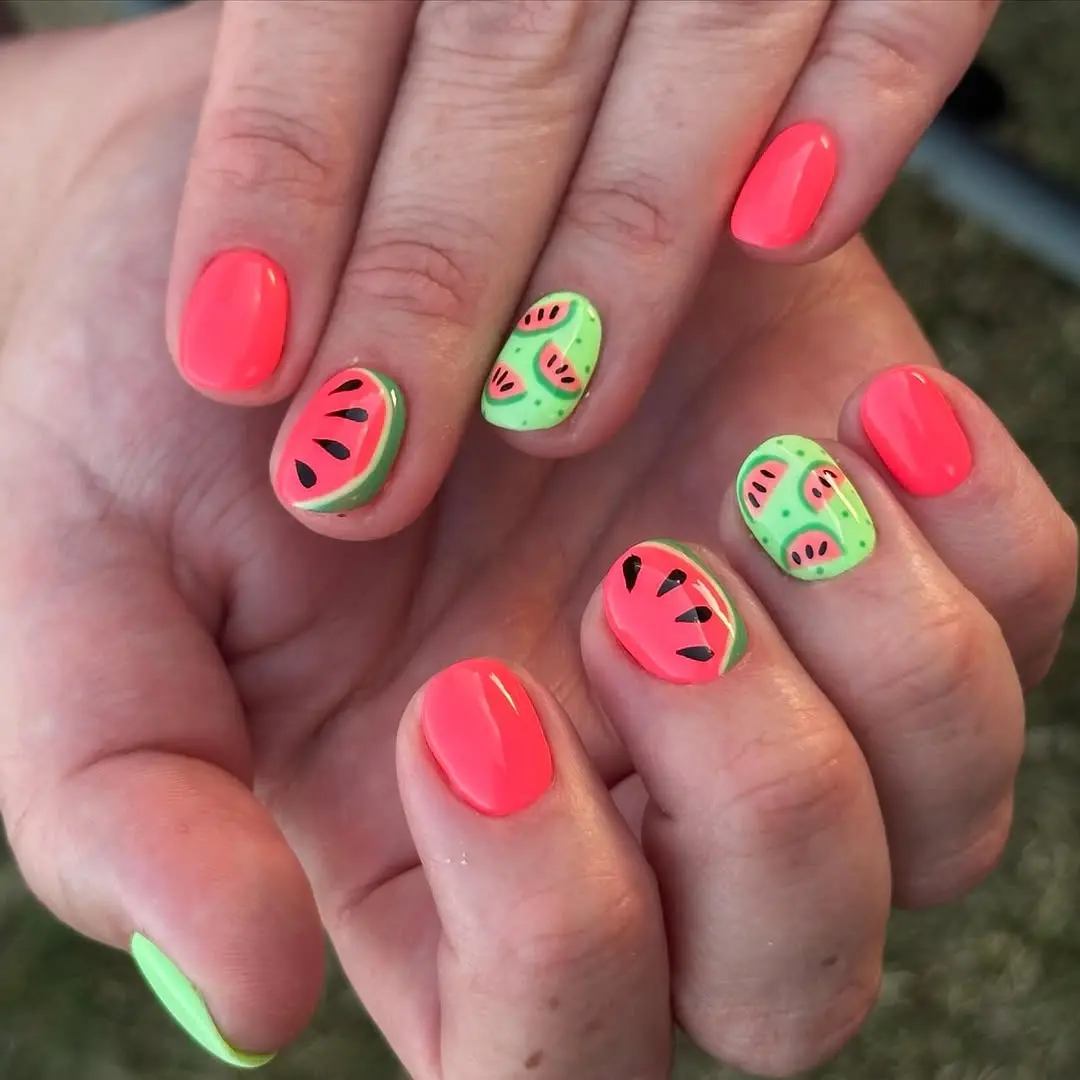 Playful watermelon nail art design for summer