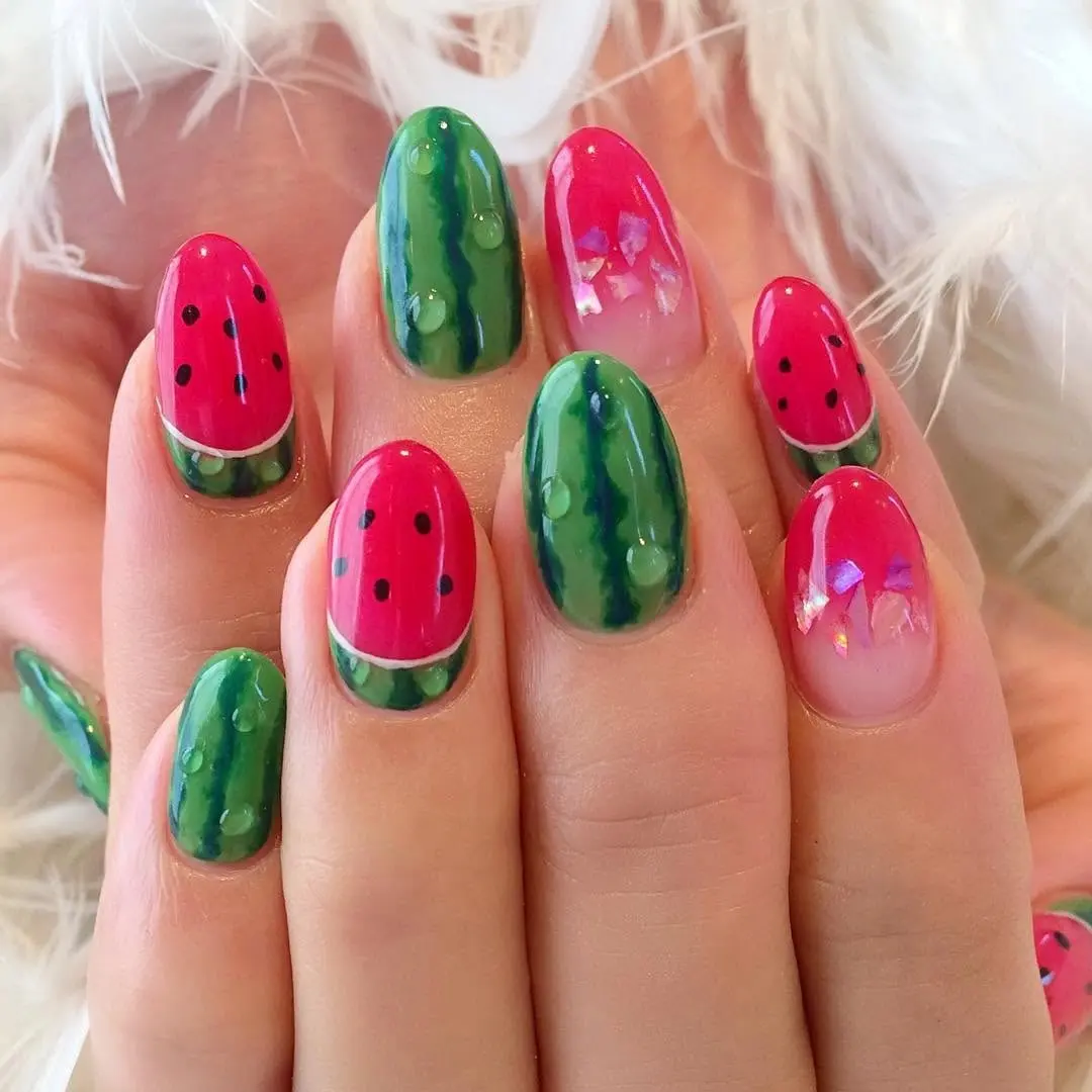 Fun and fruity watermelon nail art design
