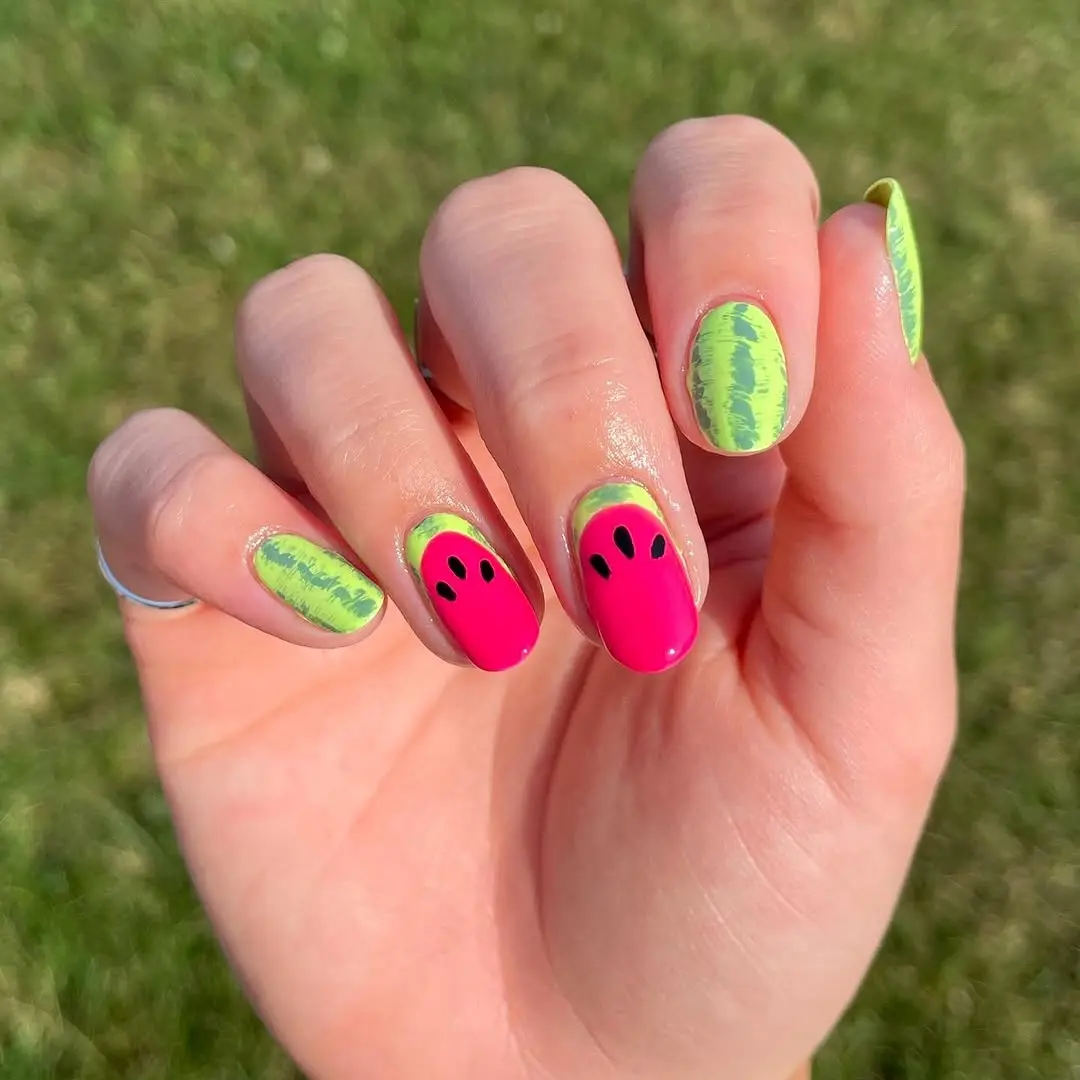 Bright Watermelon Nail Design for Summer Fun