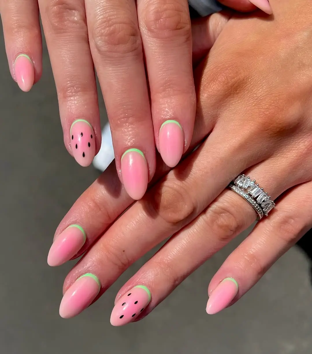 Playful watermelon nails with vibrant accents