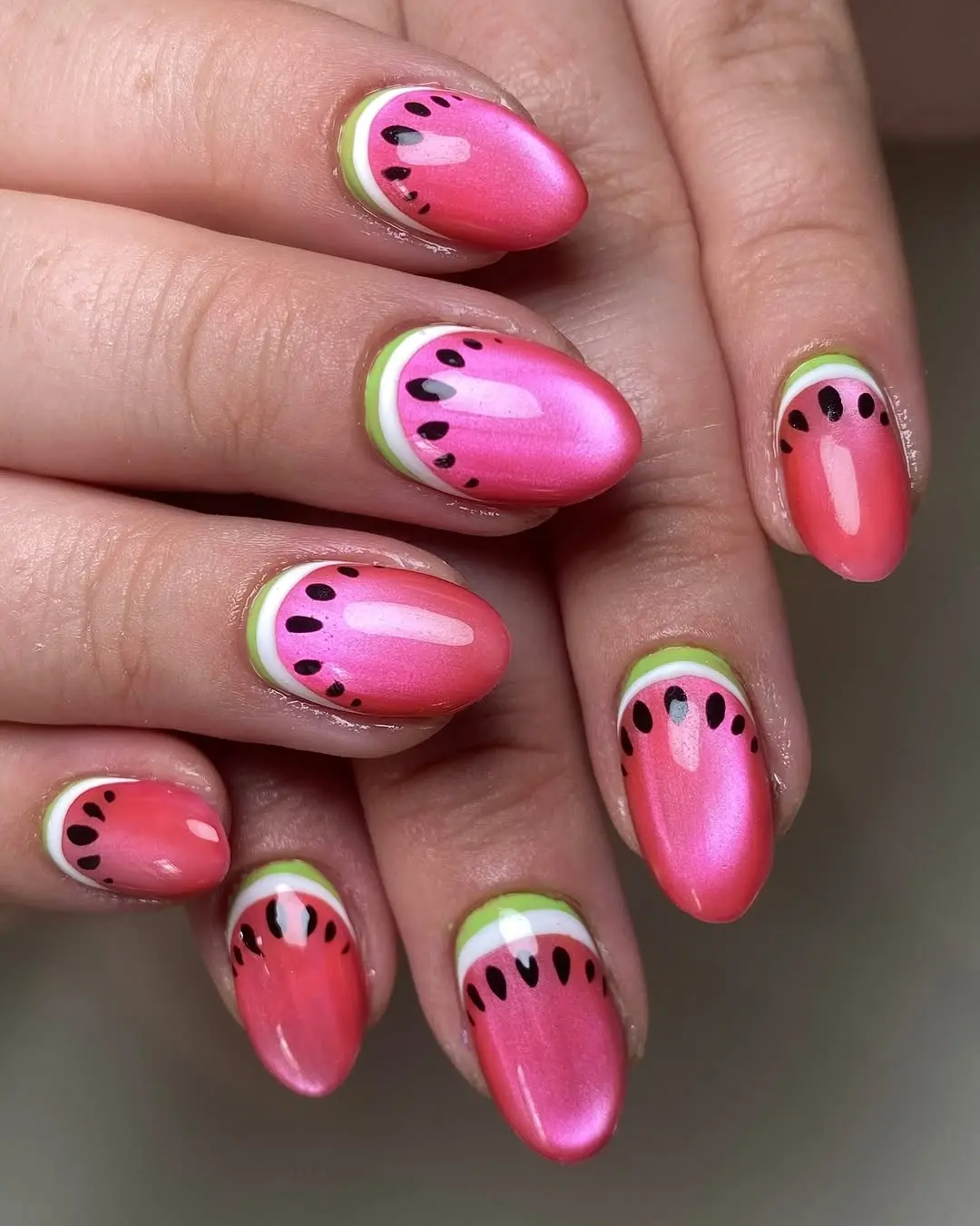Vibrant Watermelon-Themed Nail Art Design