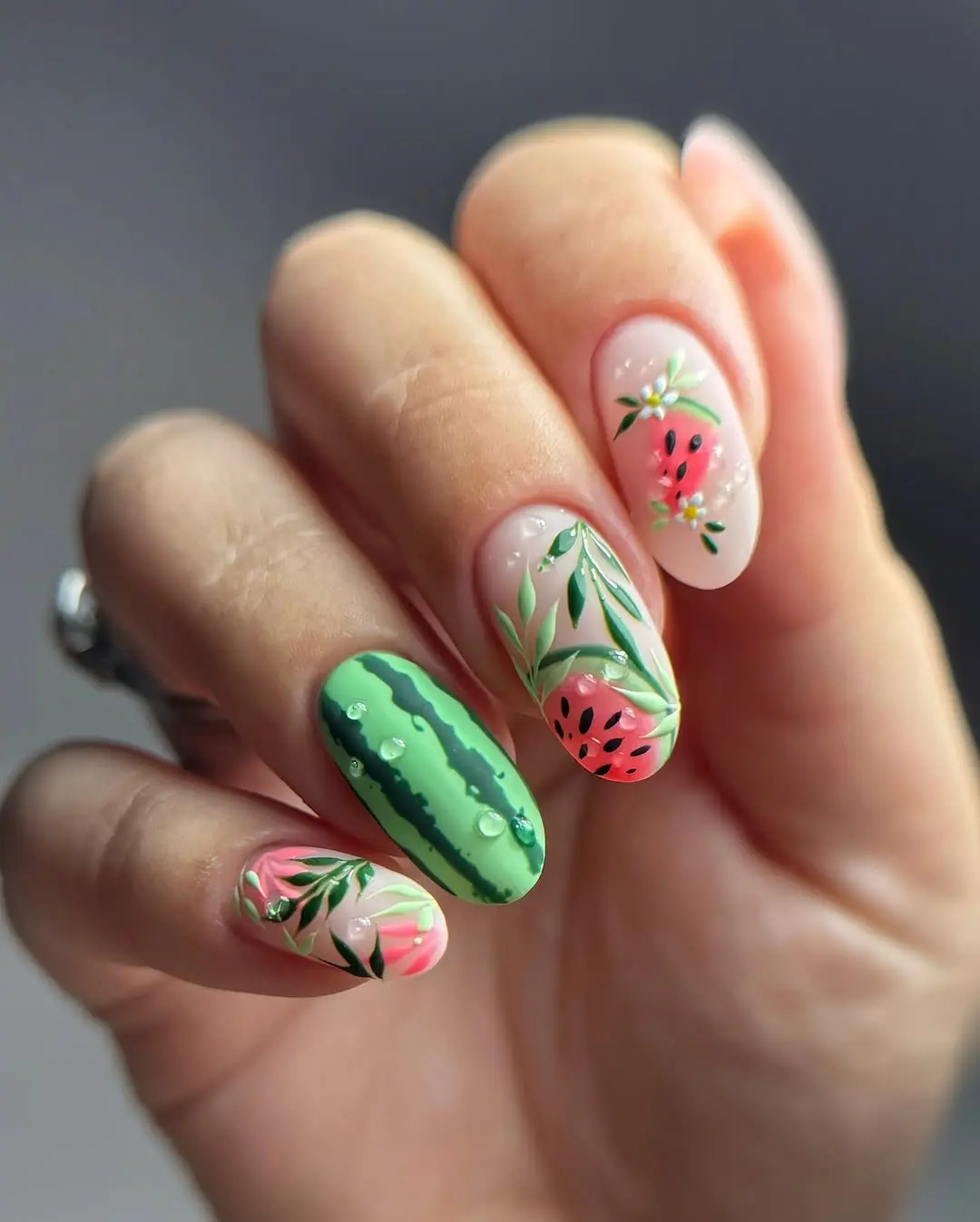 Vibrant watermelon-inspired nail art design