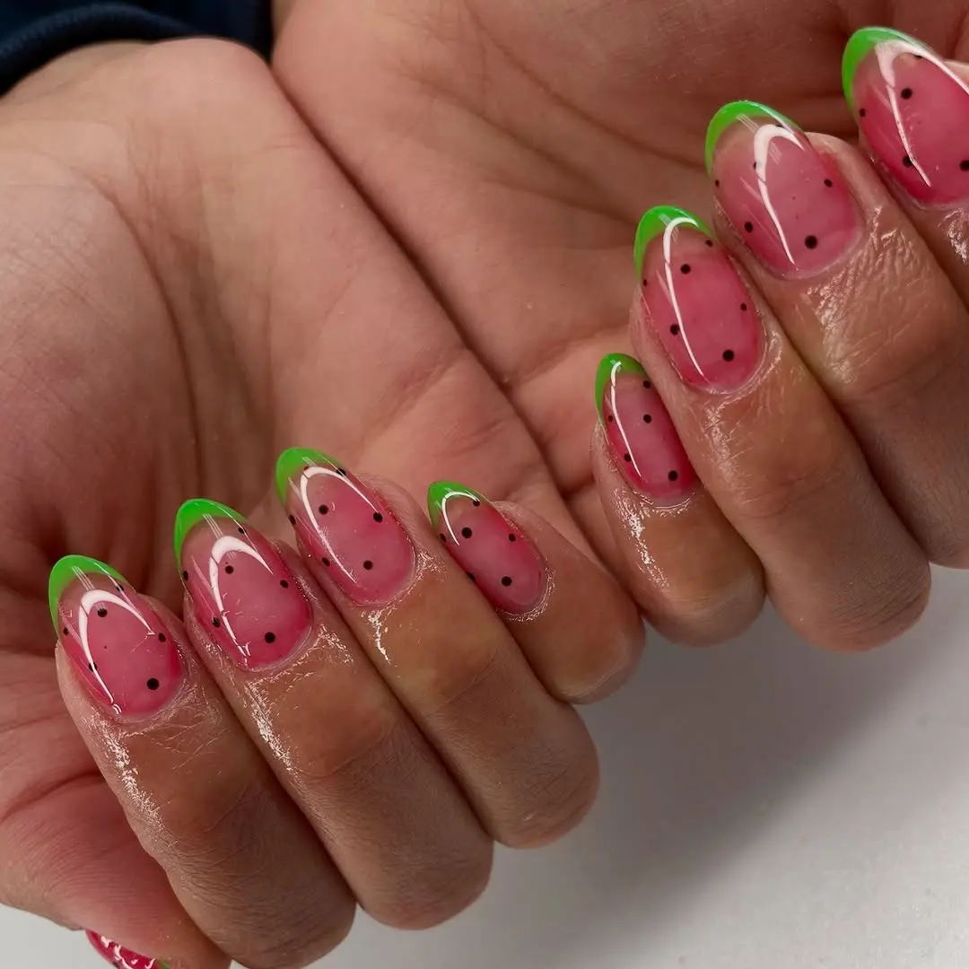 Vibrant watermelon-inspired nail art design