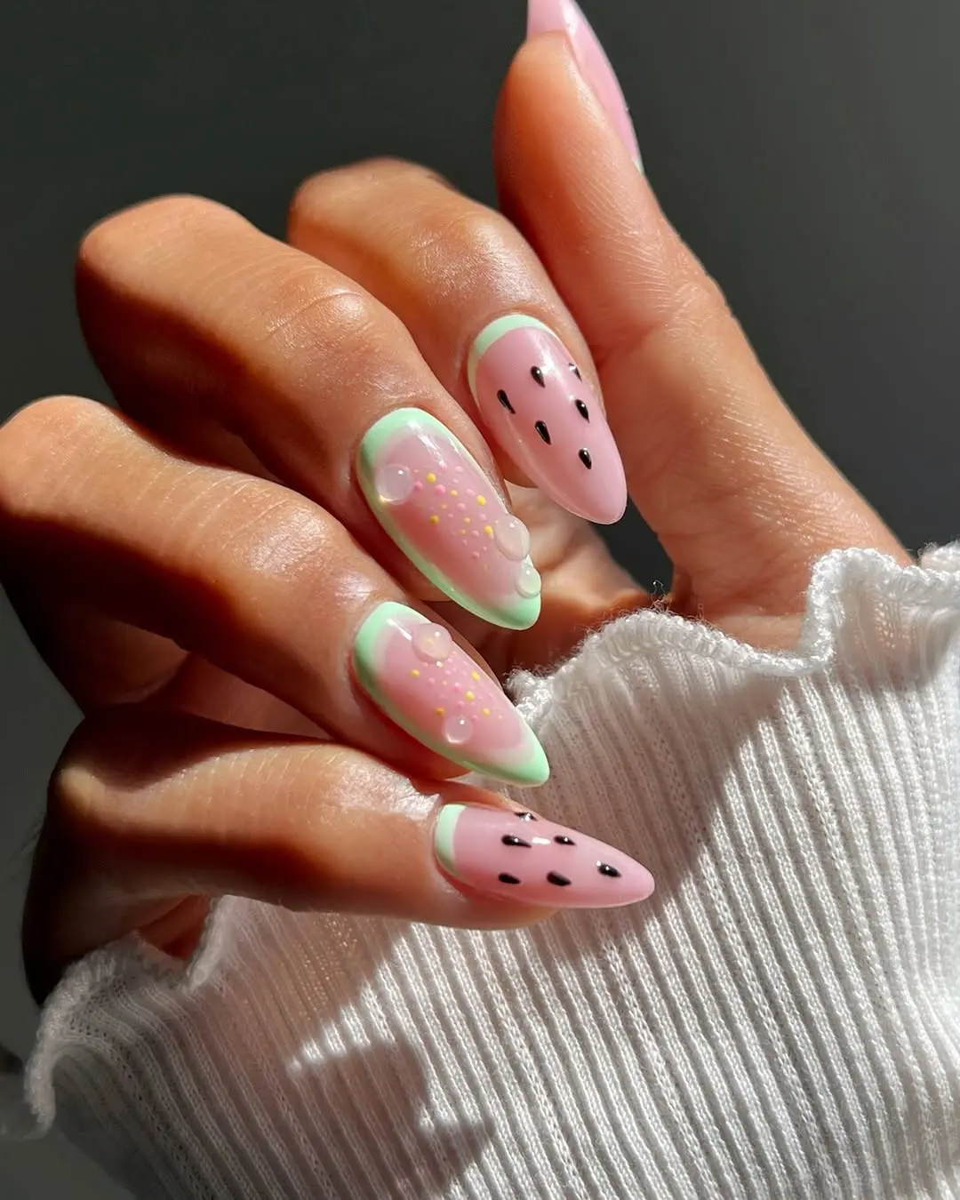 Colorful Watermelon-Inspired Nail Art Design