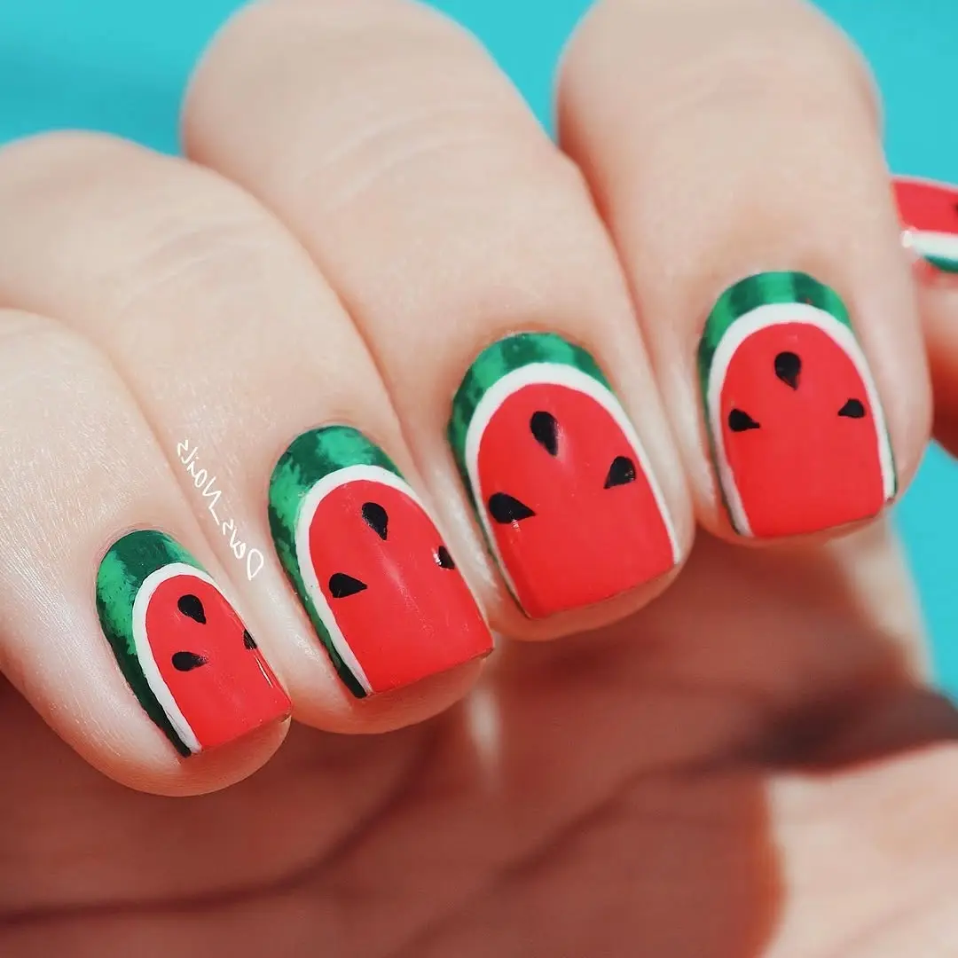 Cute and refreshing watermelon nail art design