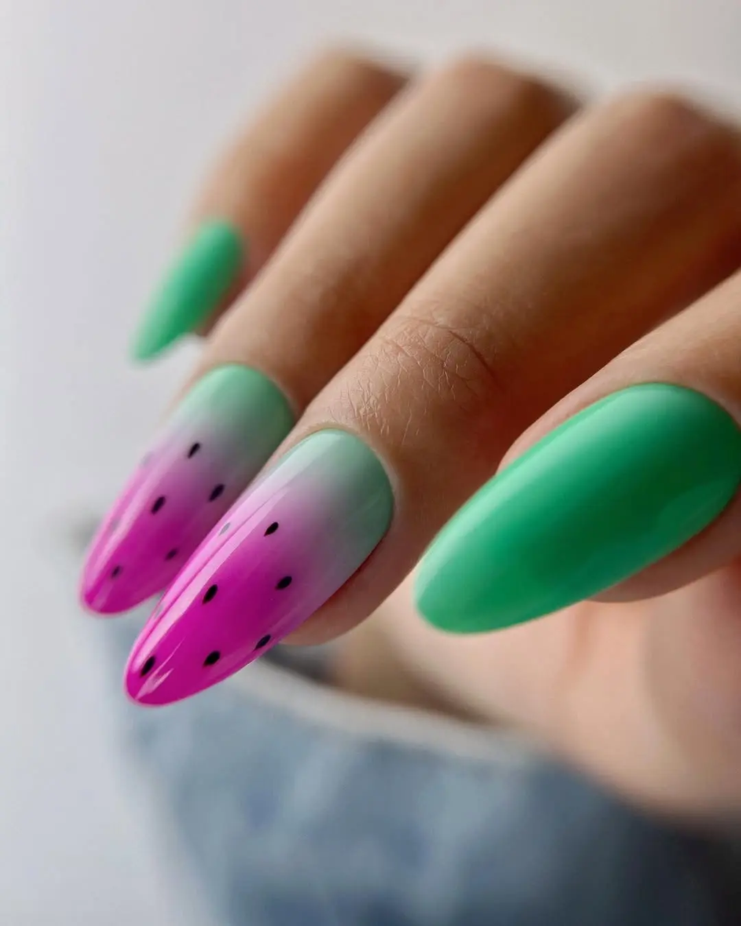 Vibrant watermelon-inspired nail art design