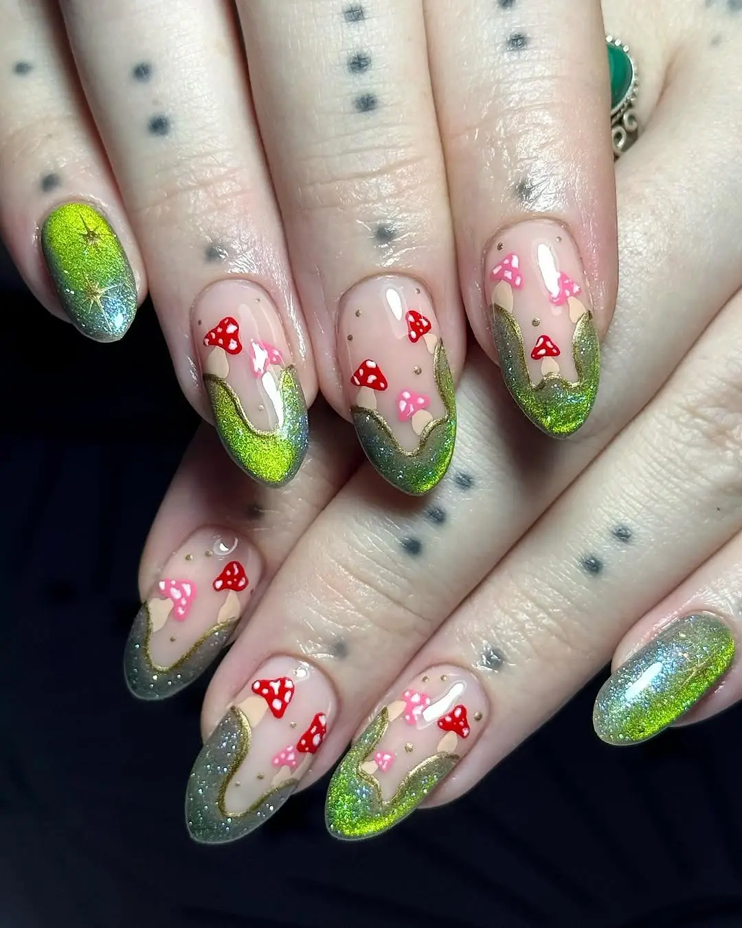 Enchanting nails with playful mushroom designs