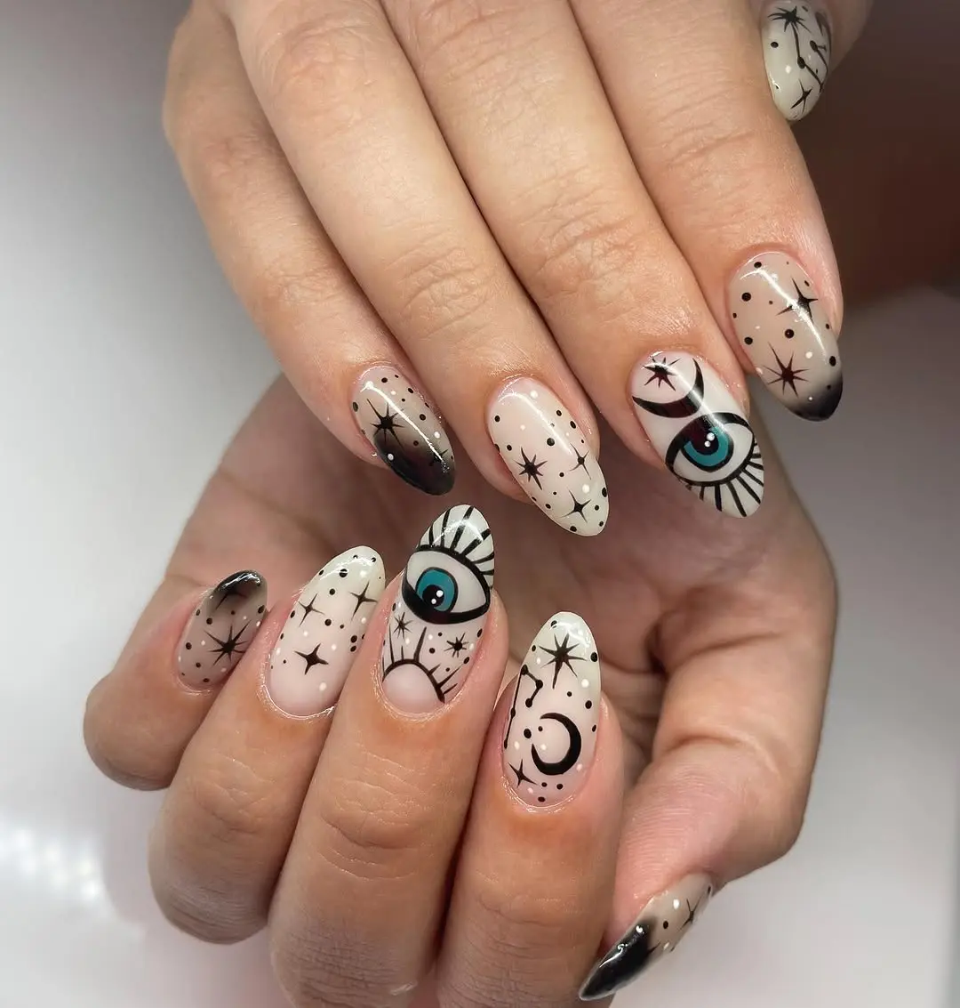 Enchanting Eye and Star Nail Art Design