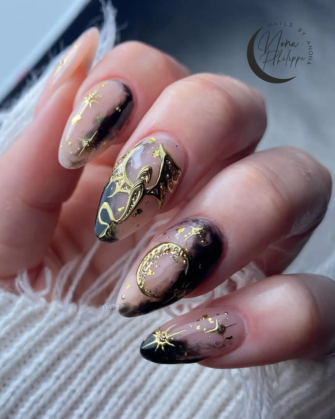 Enchanting nails with celestial designs and elegance