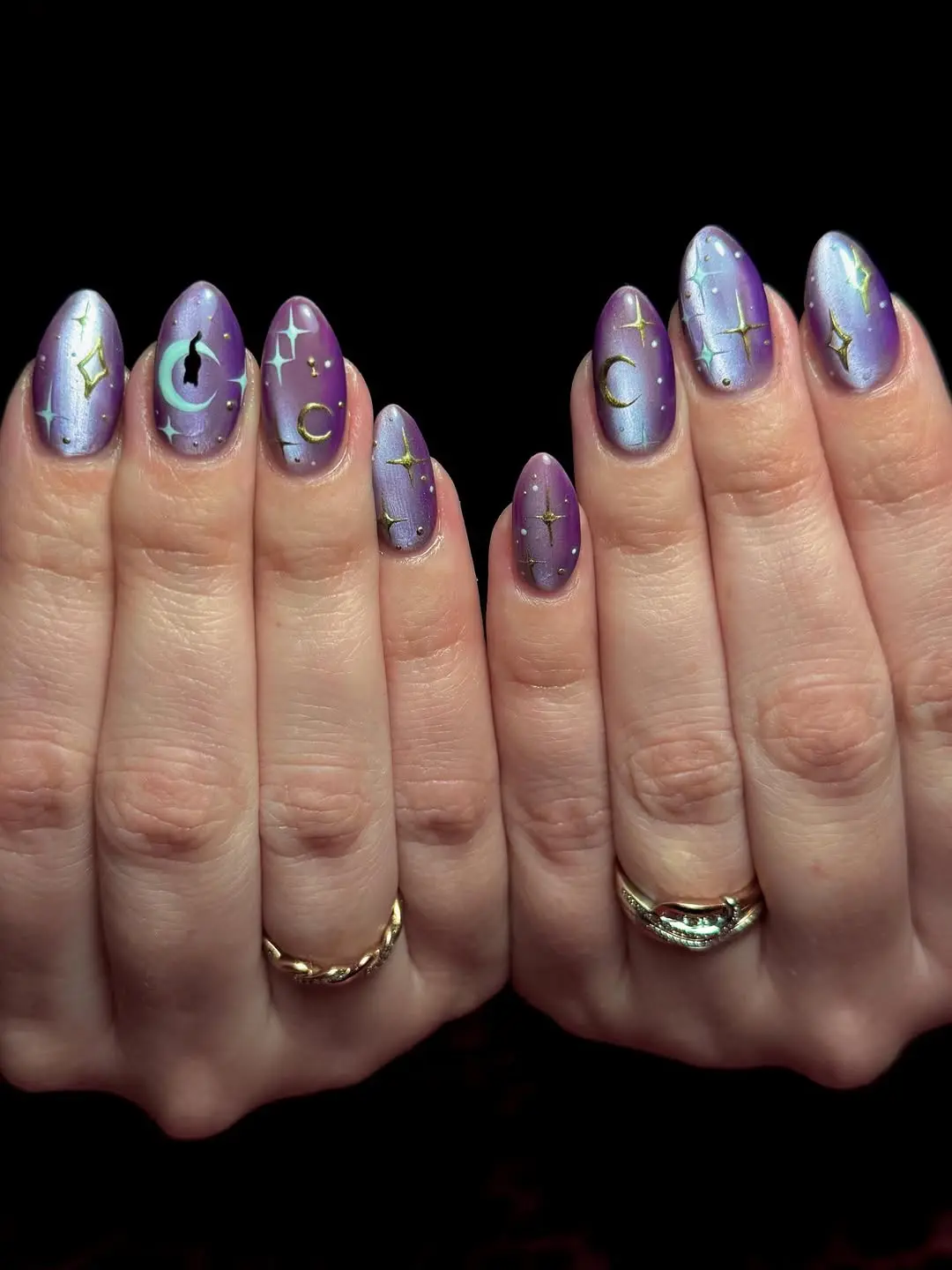 Mystical Moon and Star Nail Art Design