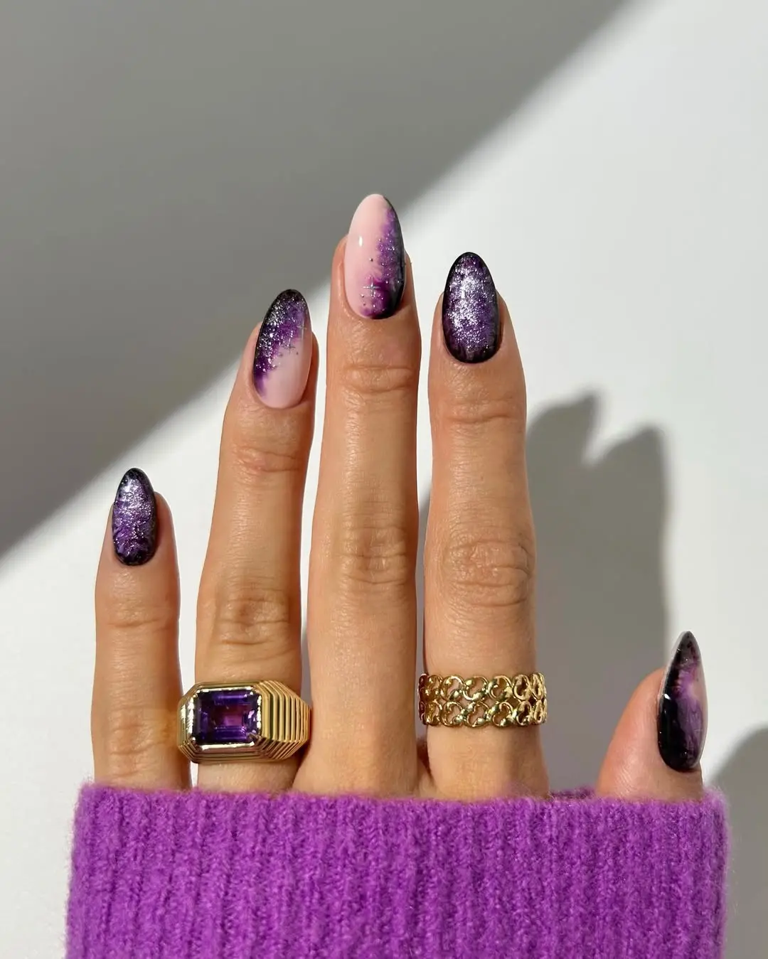 Gorgeous purple and pink gradient witchy nails