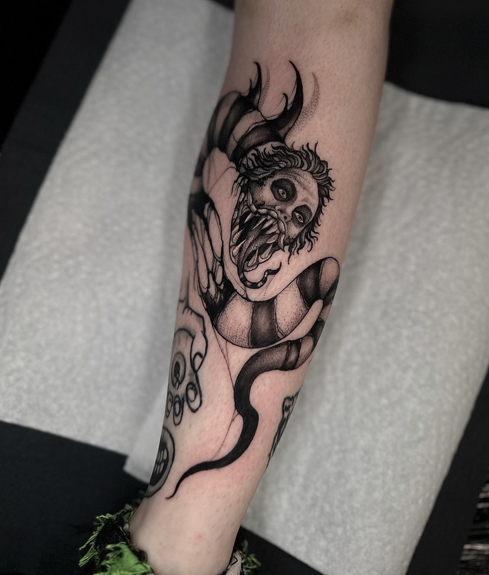 Intricate Beetlejuice Character Tattoo Inspiration