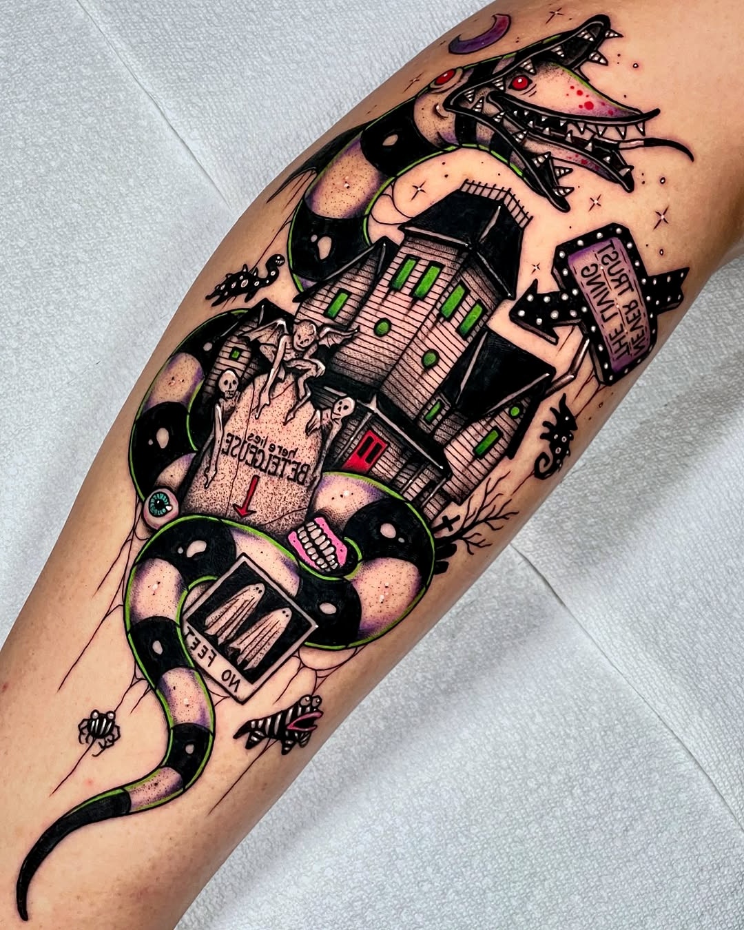 Unique Beetlejuice Tattoo with House and Snake
