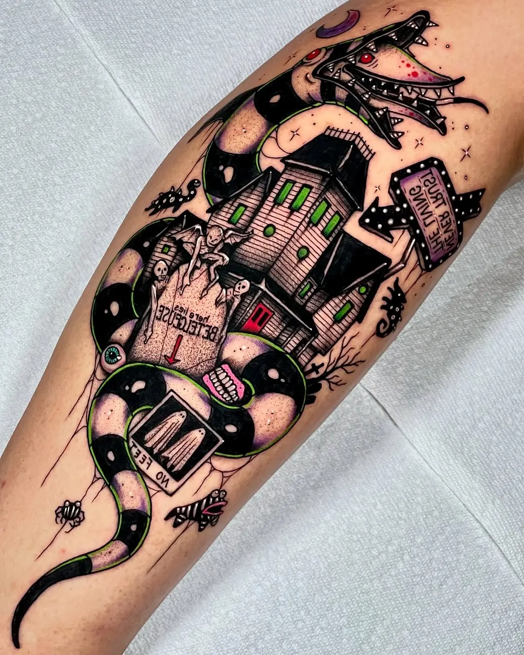 Unique Beetlejuice Tattoo with House and Snake