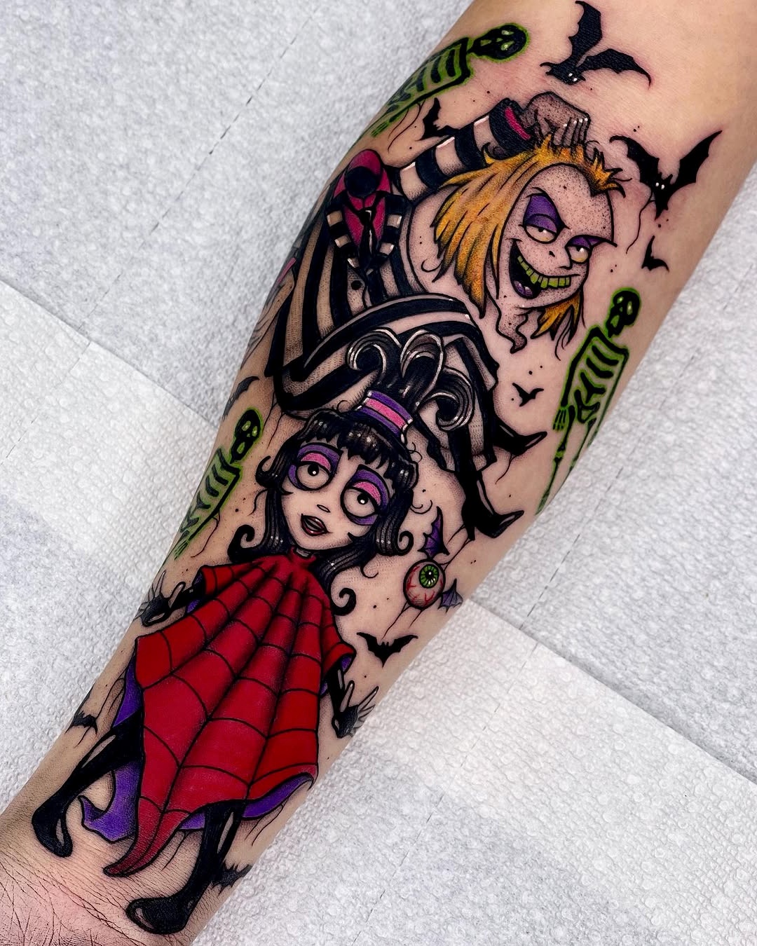 Bold Beetlejuice and Lydia Tattoo Design