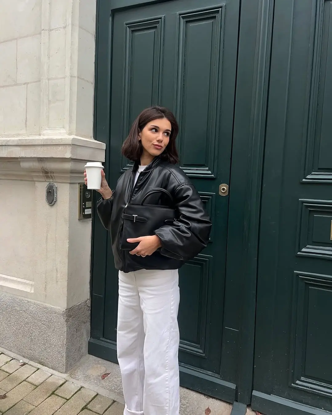 Chic brunch outfit featuring modern leather styles