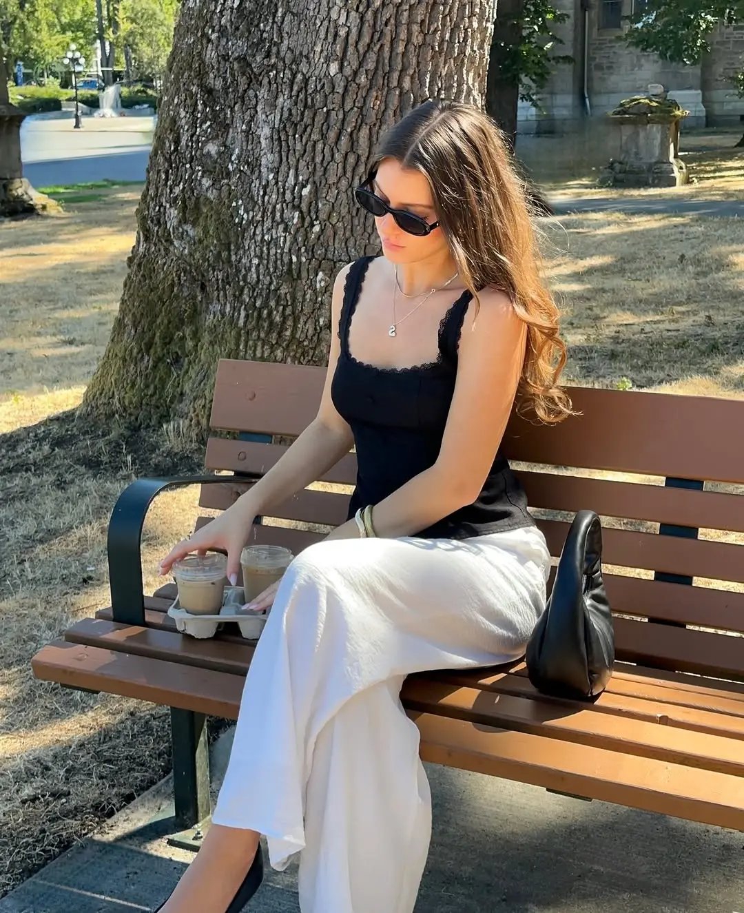 Chic black and white brunch ensemble for summer