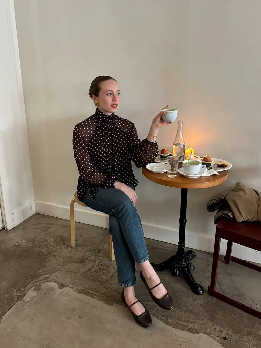 Chic polka dot blouse for brunch gatherings
