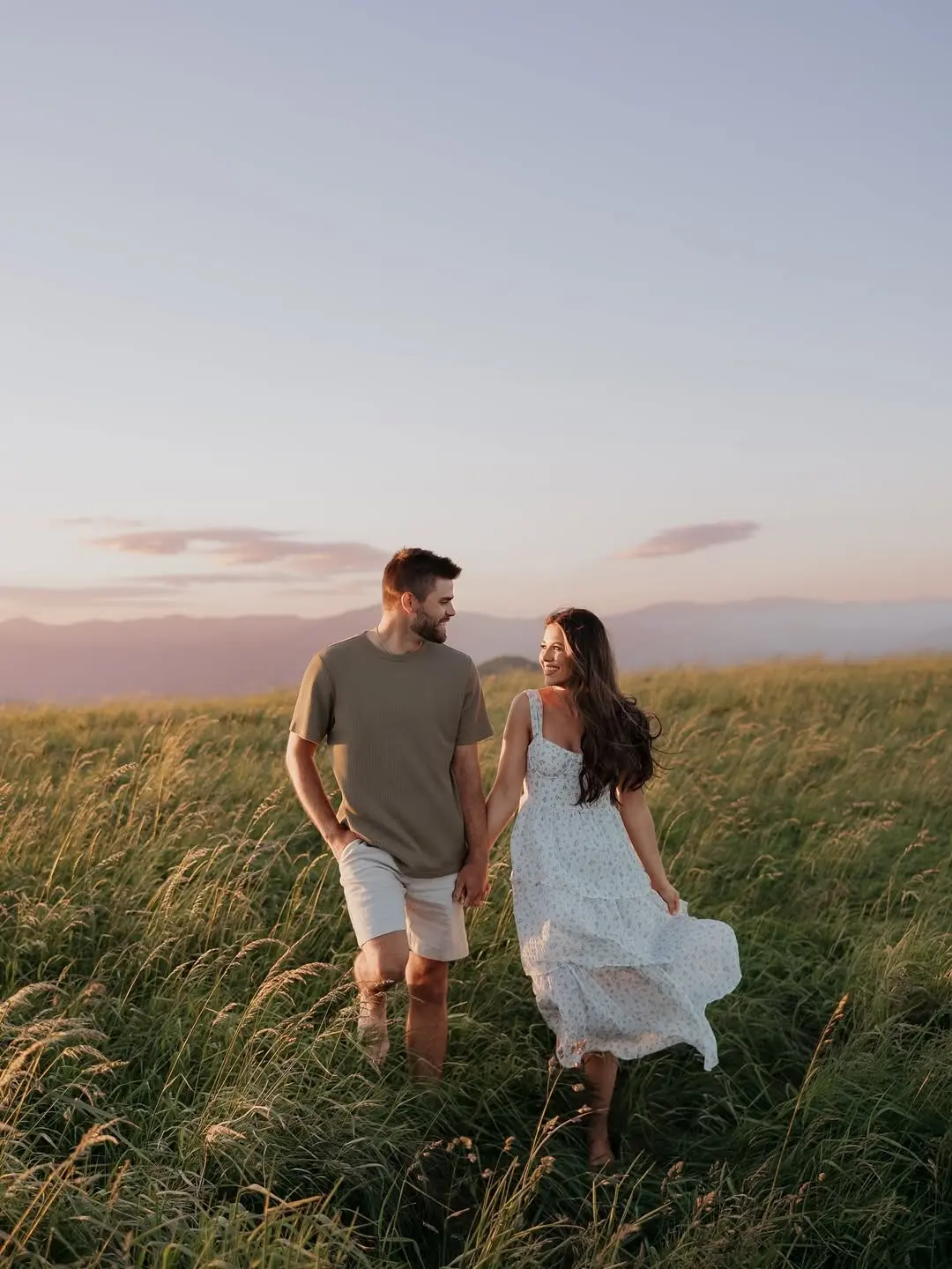 Playful and Romantic Engagement Outfits in Nature
