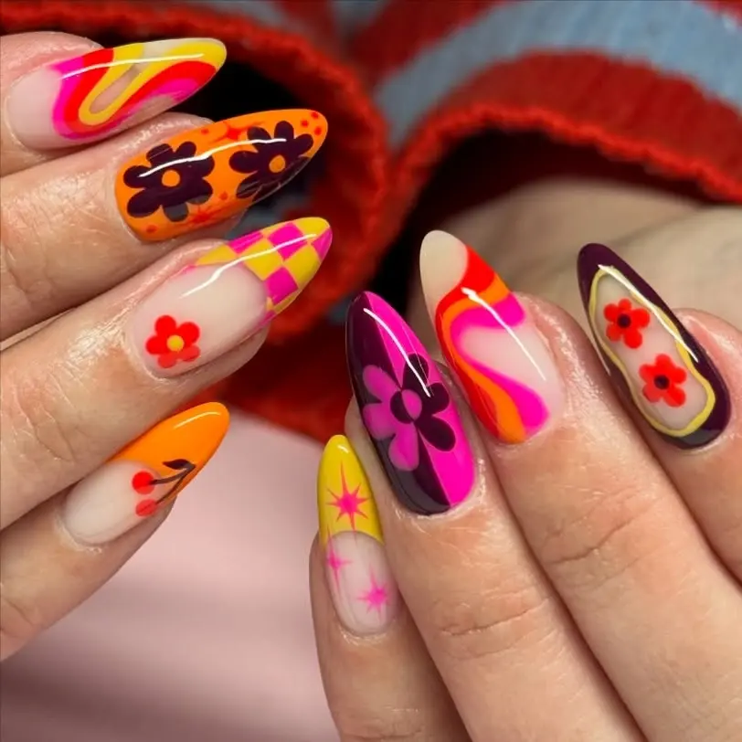 Vibrant Flowers and Shapes for Funky Nails