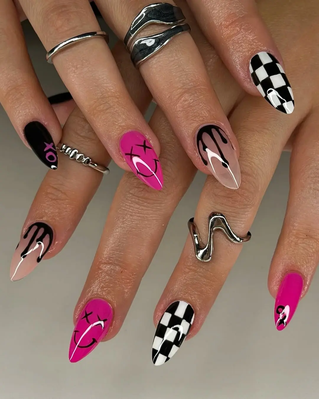 Playful nails with vibrant dripping designs