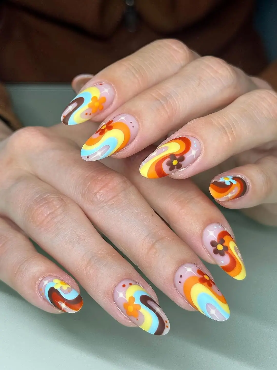 Vivid Rainbow Swirls with Floral Accents