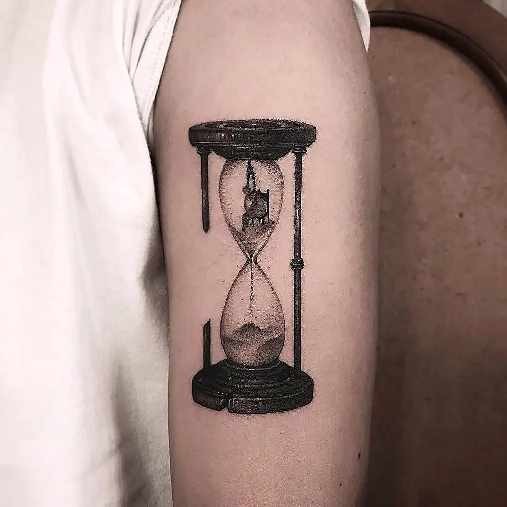 Unique Hourglass Tattoo with Deer Silhouette