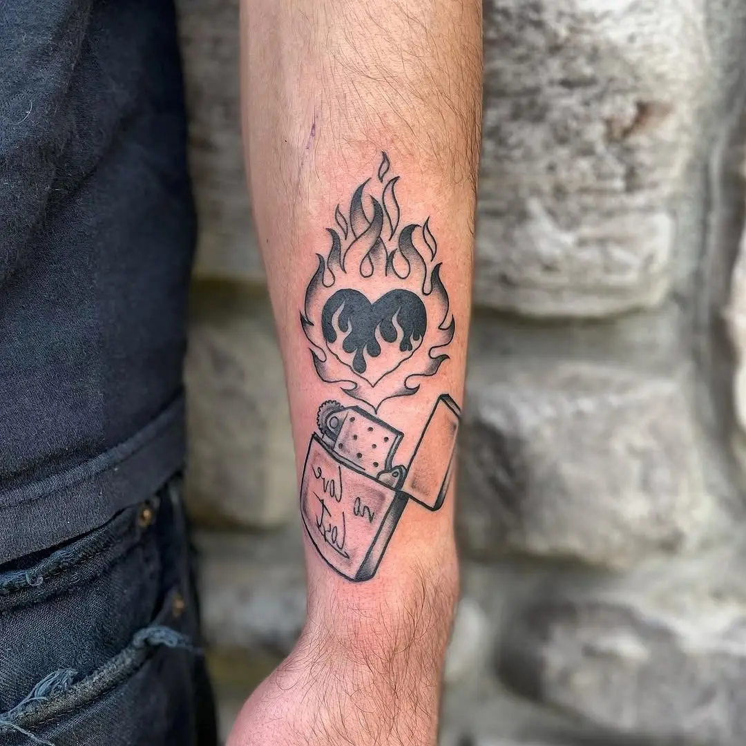 Bold flame heart emerging from a lighter