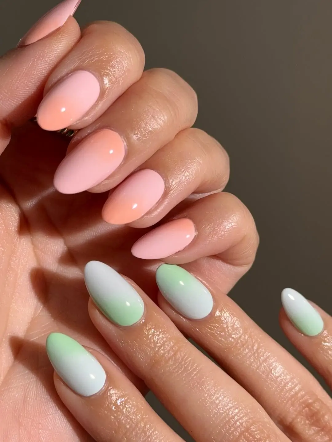 Chic Pink and Green Ombre Nail Design