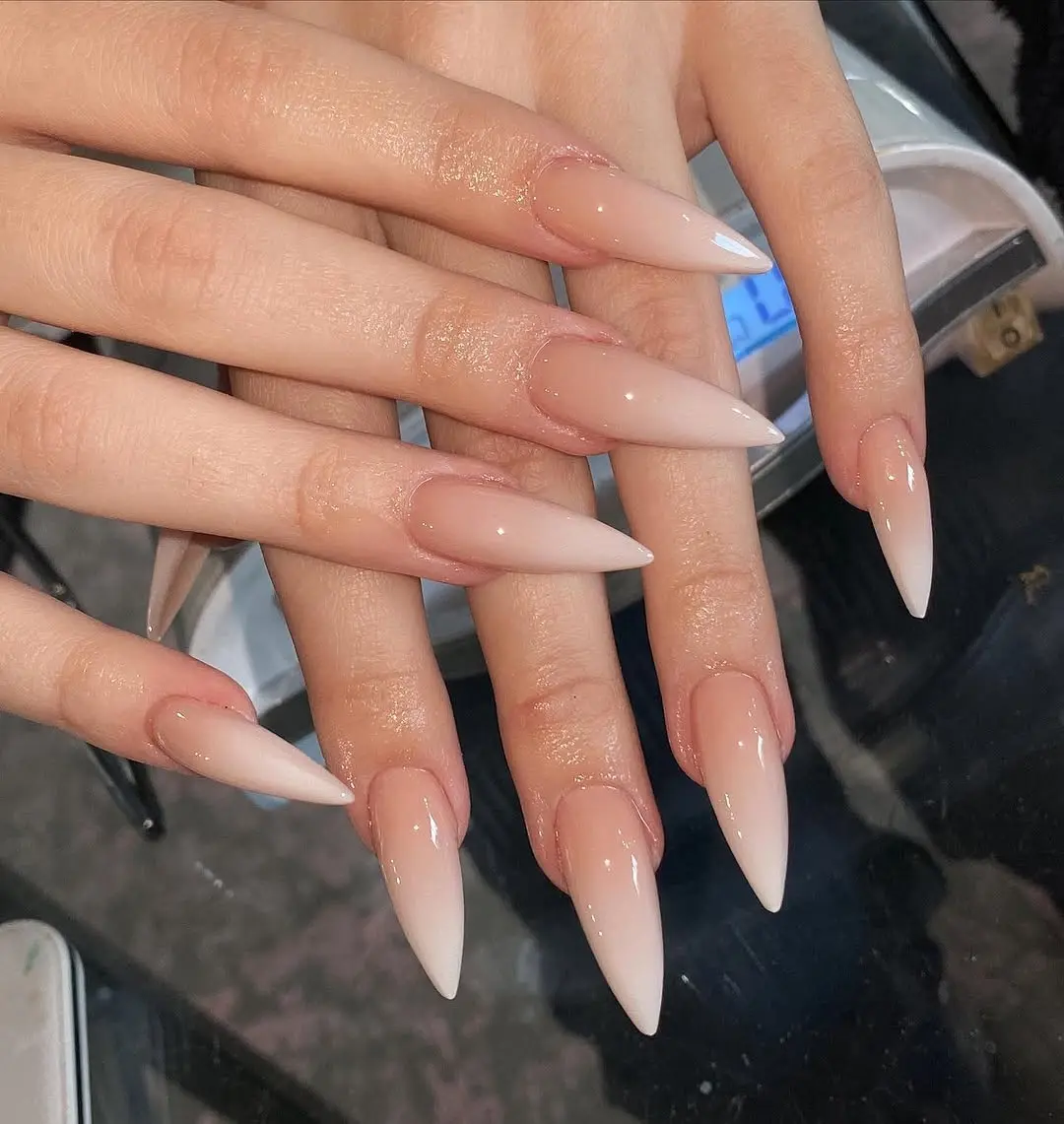 Elegant Ombre Stiletto Nail Design with Shine