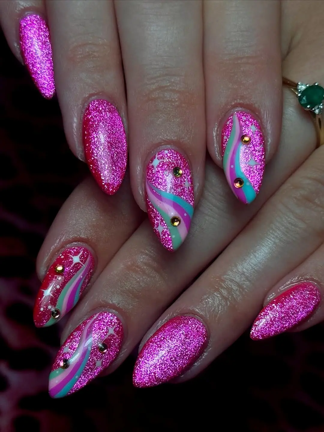 Vibrant Pink Glitter with Stylish Accents