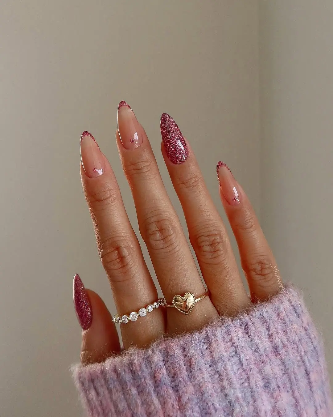 Sparkling Pink Glitter with Elegant French Tips