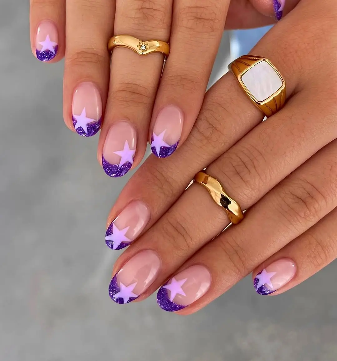 Charming Spring Glitter Nails with Star Accents