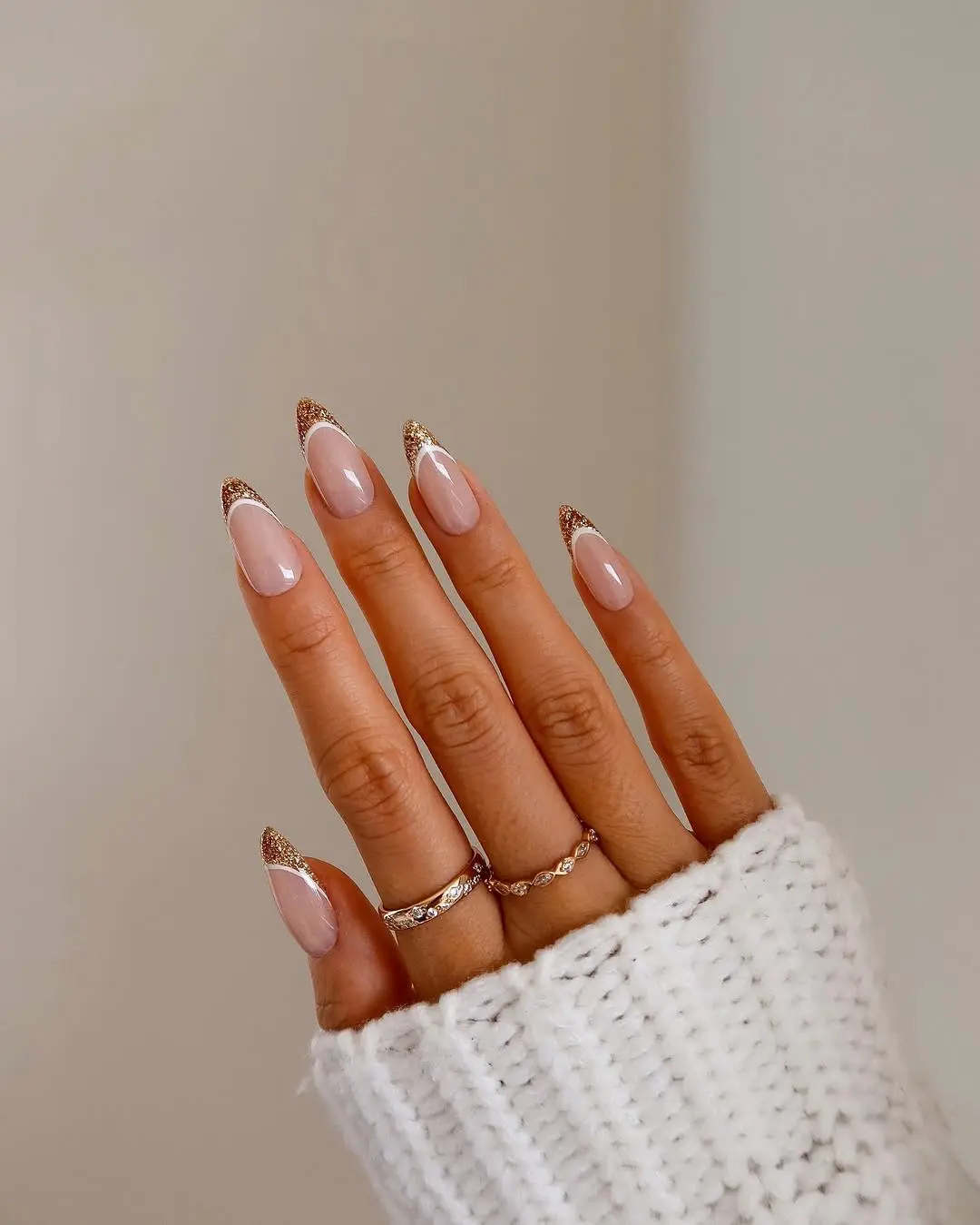 Stylish Spring Glitter French Tip Nails