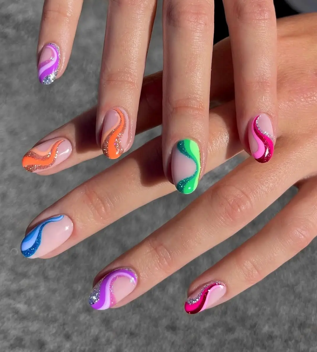 Colorful Waves with Glittery Tips