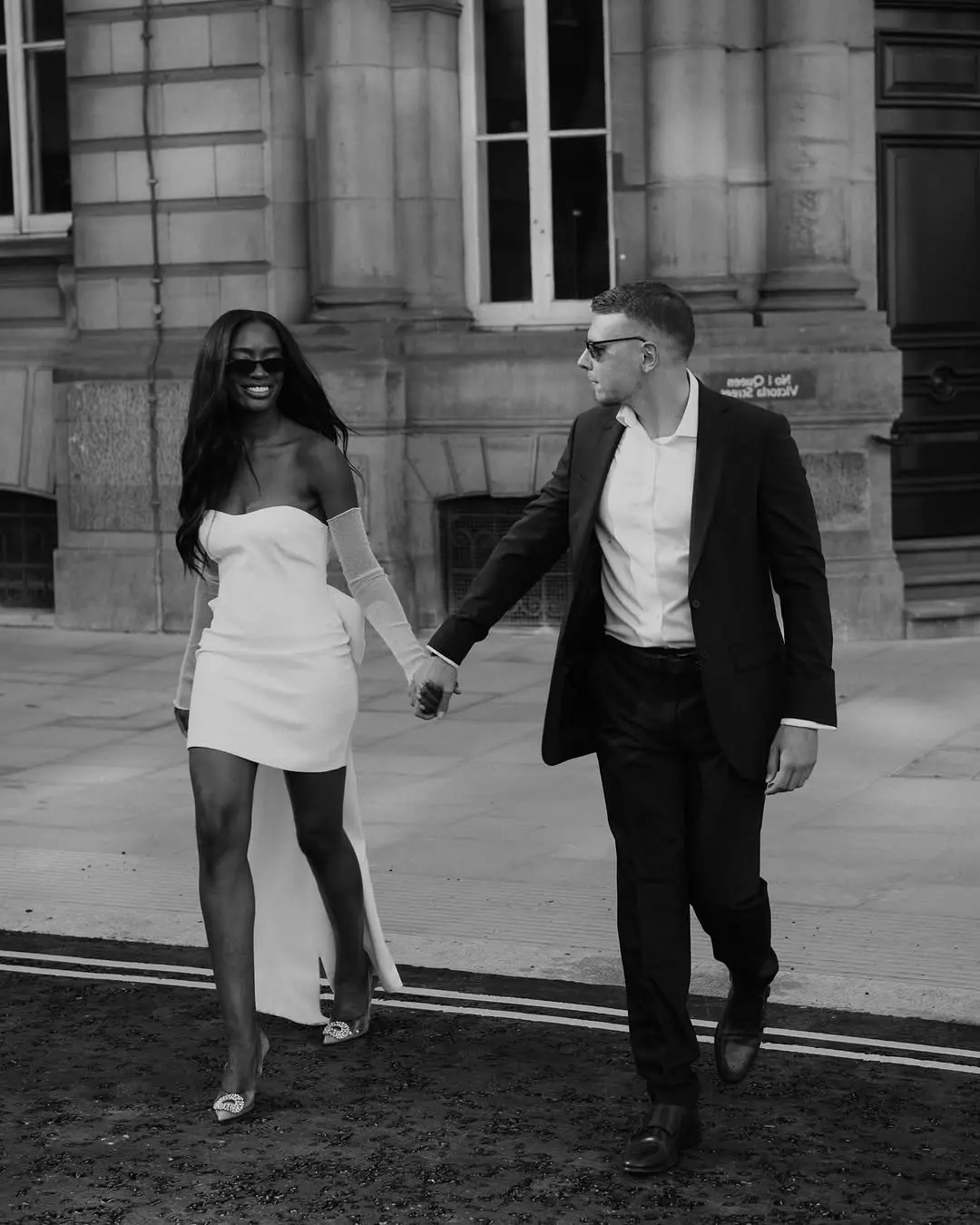 Chic couple in elegant black and white attire